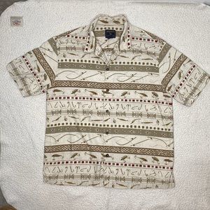 Woolrich Fishing Lure AOP Short Sleeve Button Down Shirt: Size Large